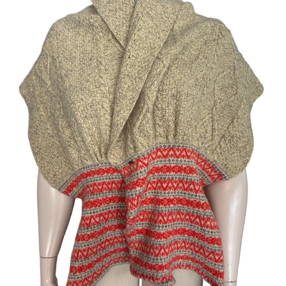 Free People wool blend soft shawl, pashmina, cape, scarf, orange red and tan